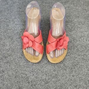 SOLEMATE Women's Italy‎ Red Wedge Slip On Leather Summer Sandals Size 8 Italy